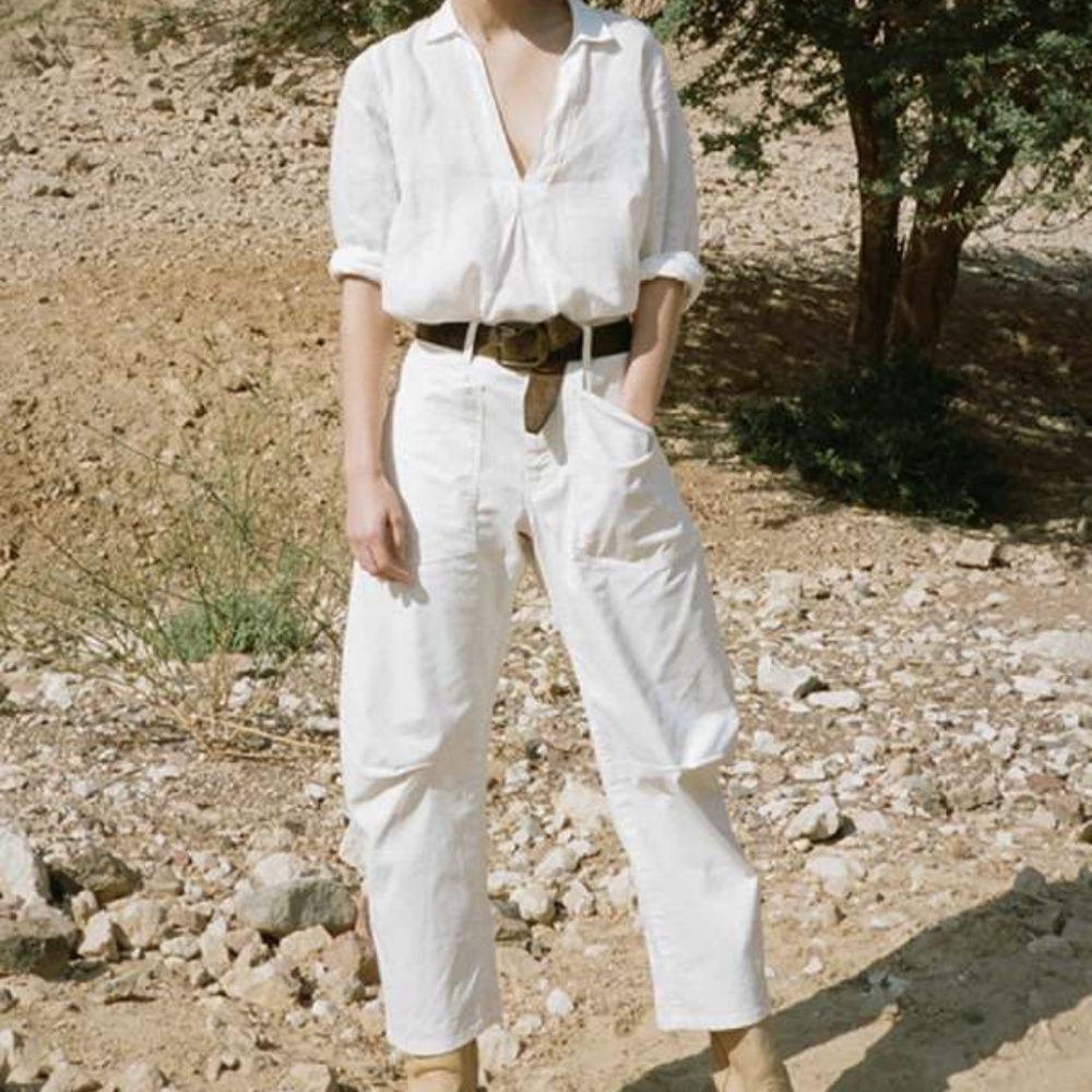 Nili Lotan Shon Pant Bowed Leg Patch Pockets Cotton 6 White NWT Barrel